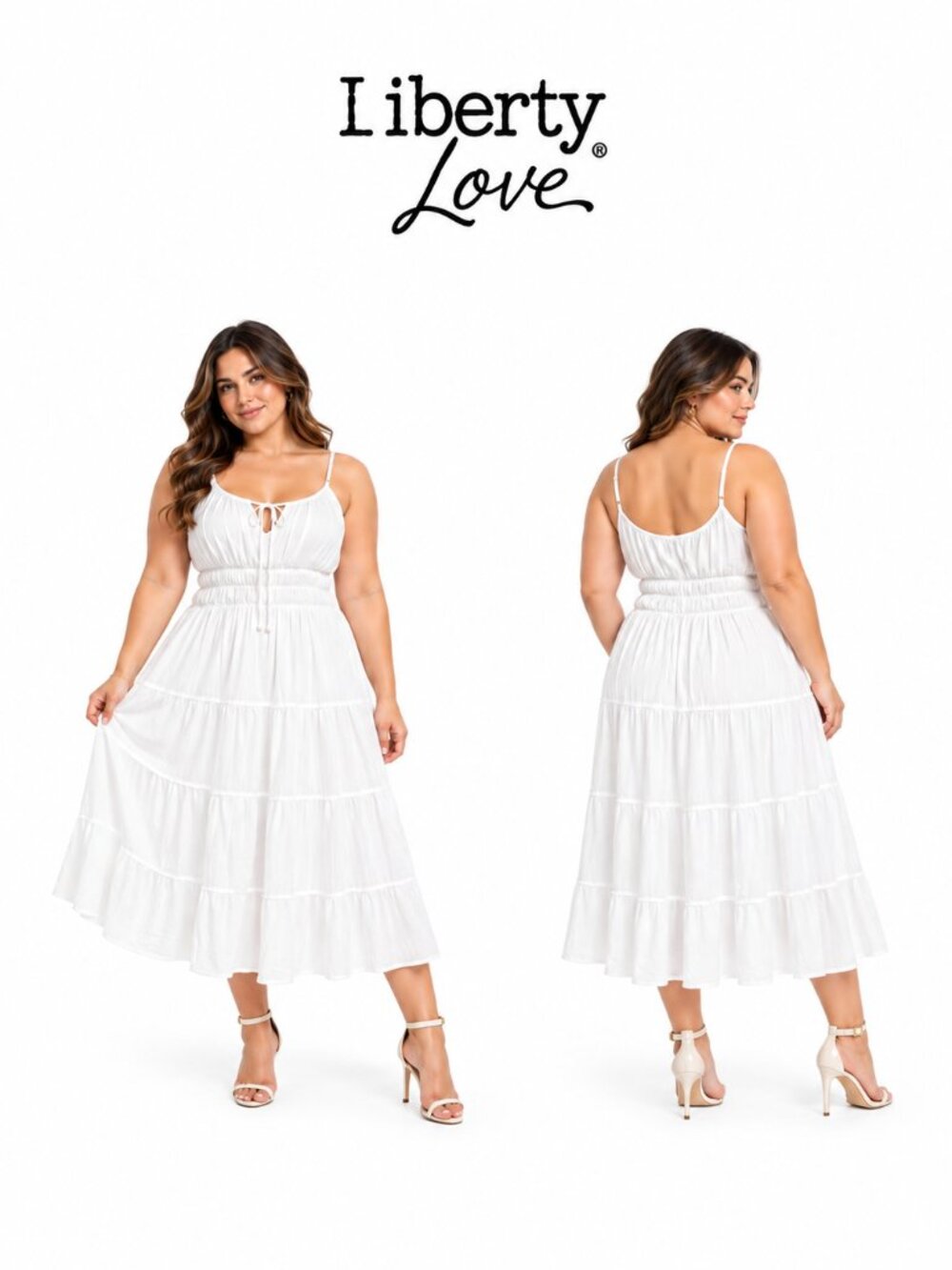 Liberty Love White Smocked Tiered Midi Dress 1XL Fits L-XL Cottagecore Sundress